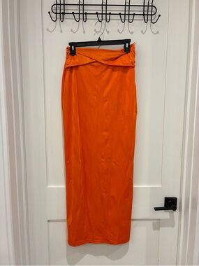 superdown Bright Orange Fold-Over Maxi Skirt